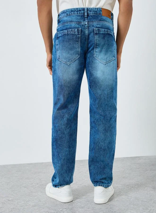 Styli Blue Men Blue Mid Wash Regular Fit Jeans for Men | Best Price UAE